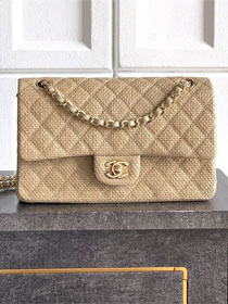 CC original straw medium flap bag A01112 apricot