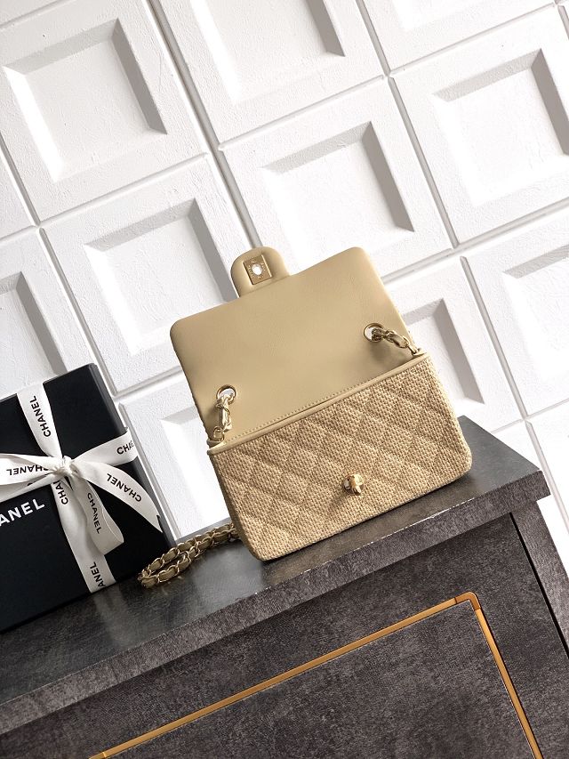 CC original straw mini flap bag A69900 apricot