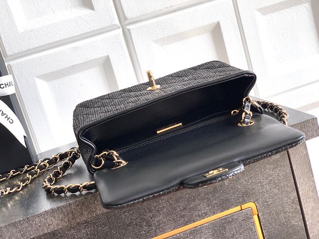 CC original straw mini flap bag A69900 black