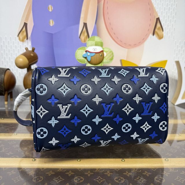 Louis vuitton original calfskin locker dopp kit M11497 blue
