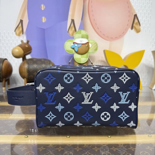 Louis vuitton original calfskin small locker dopp kit M28835 blue