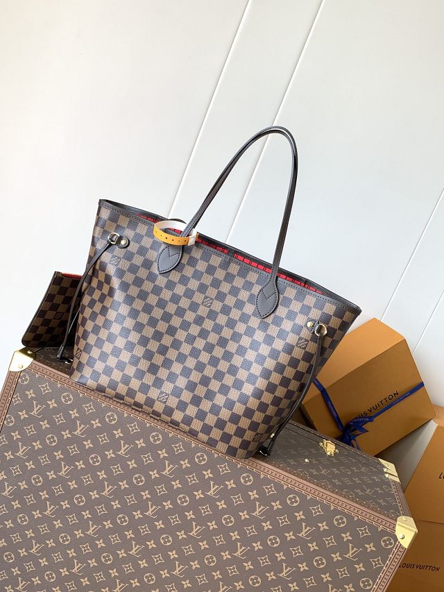 New Louis vuitton original damier ebene neverfull mm N40599 red