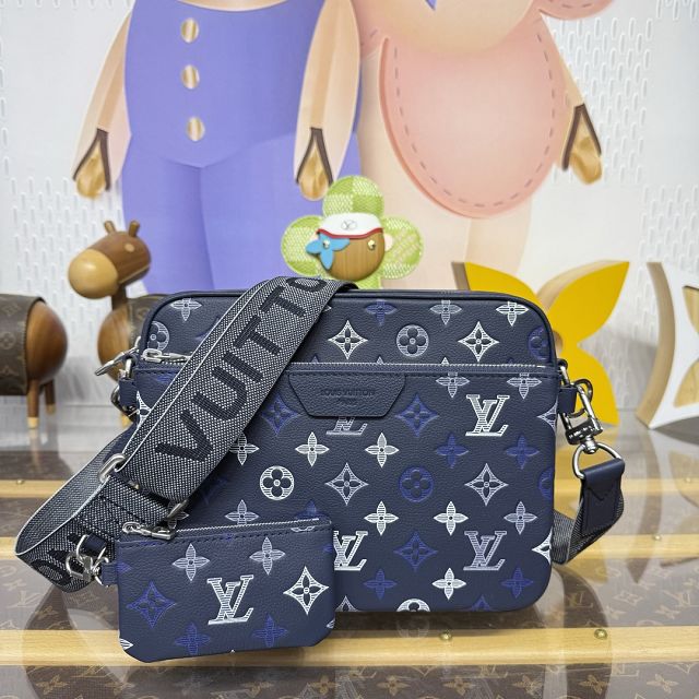 Louis vuitton original calfskin trio messenger bag M28618 blue