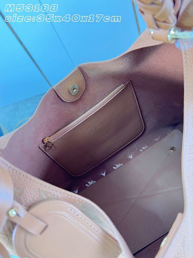 Louis vuitton original mahina leather carmel hobo bag M27446 brown