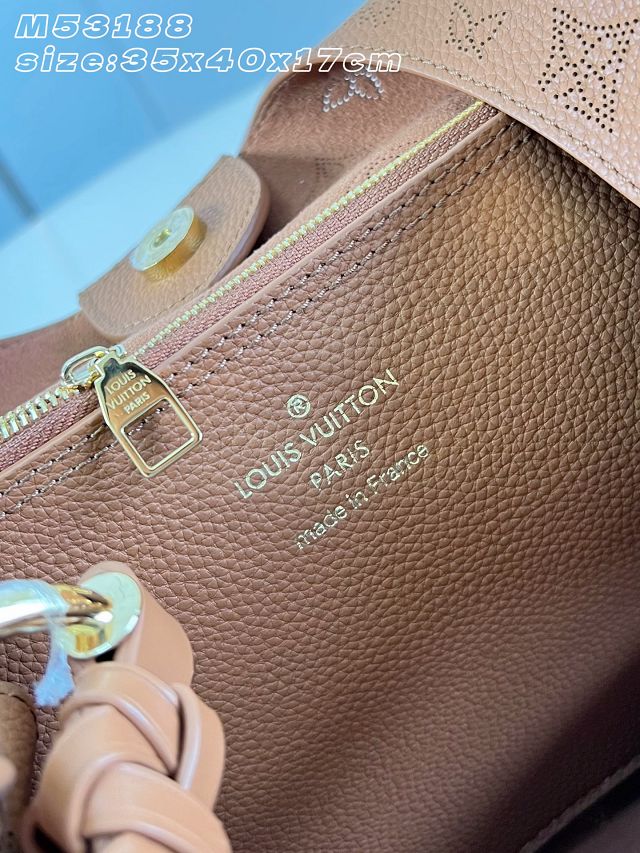Louis vuitton original mahina leather carmel hobo bag M27446 brown