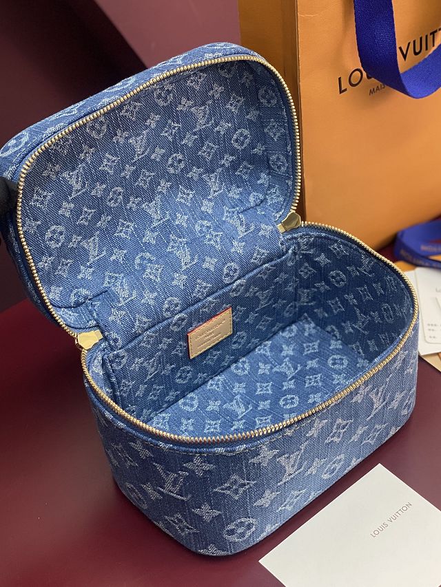 Louis vuitton original denim mini nice cosmetic case M27946 blue