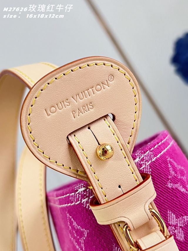 Louis vuitton original denim all in BB handbag M27626 fuchsia