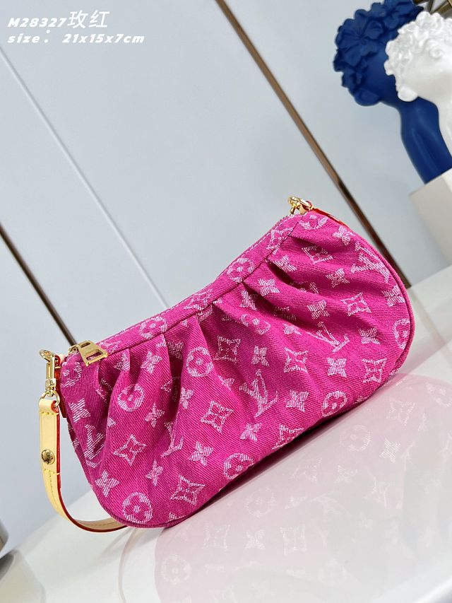Louis vuitton original denim pochette valley handbag M28327 fuchsia