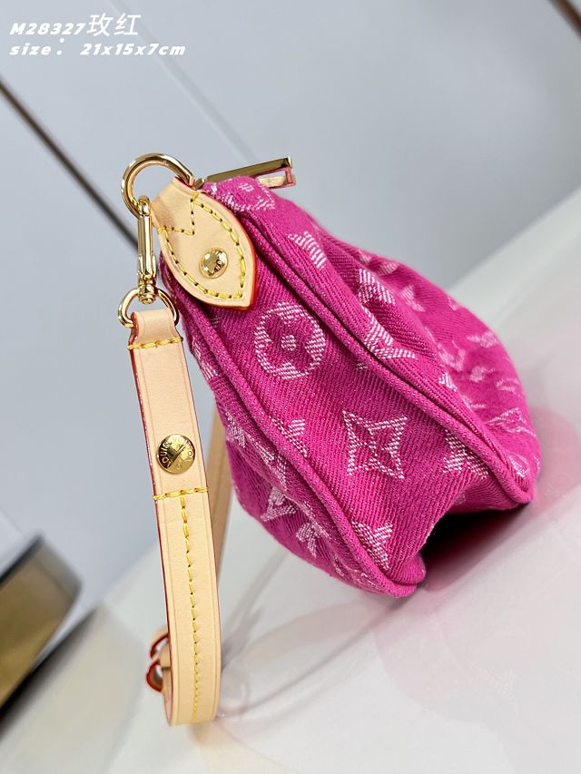 Louis vuitton original denim pochette valley handbag M28327 fuchsia