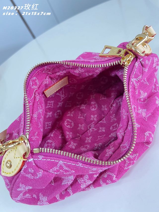 Louis vuitton original denim pochette valley handbag M28327 fuchsia