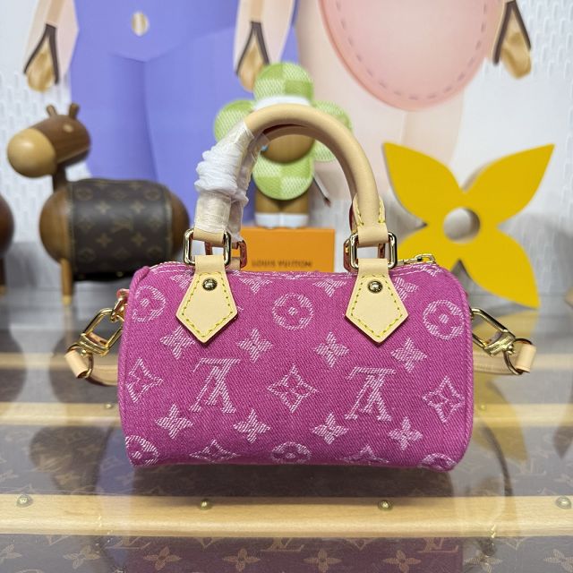 Louis vuitton original denim nano speedy M27603 fuchsia