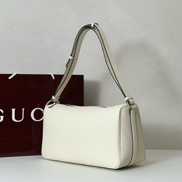 GG original calfskin half horsebit large bag 862530 white