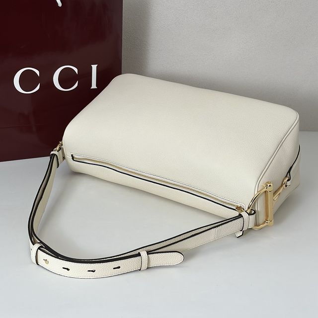 GG original calfskin half horsebit large bag 862530 white