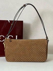 GG original suede calfskin half horsebit medium bag 860787 brown