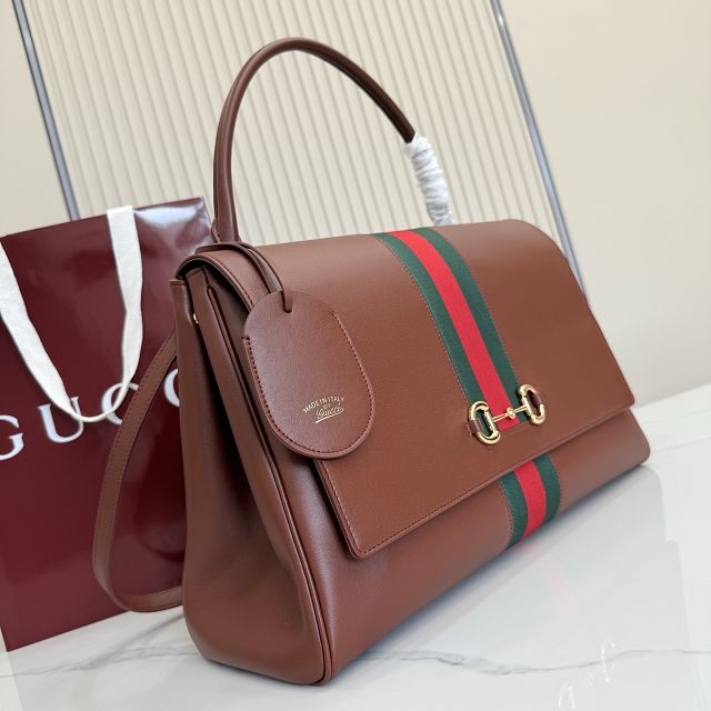 GG original calfskin paparazzo large top handle bag 875019 brown
