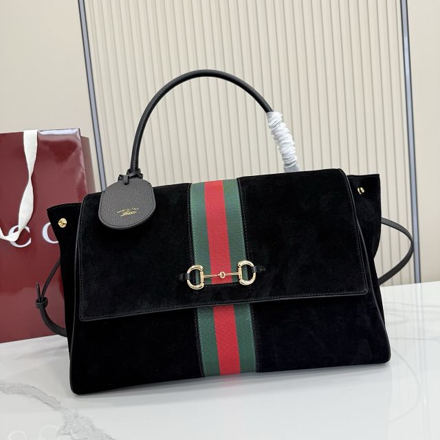GG original suede paparazzo large top handle bag 875019 black