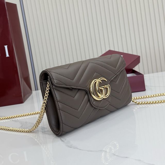 GG original calfskin marmont wallet on chain 837745 dark brown