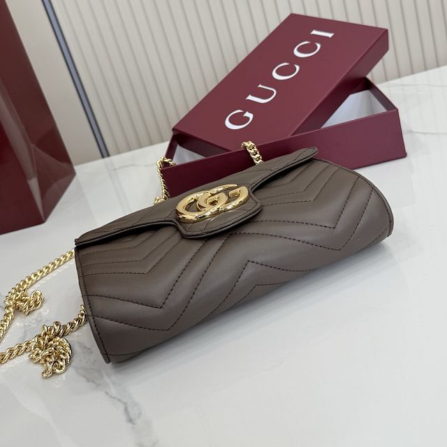 GG original calfskin marmont wallet on chain 837745 dark brown