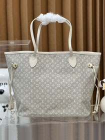 Louis vuitton original monogram denim neverfull mm M40995 white