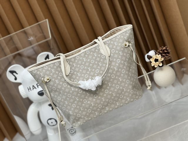 Louis vuitton original monogram denim neverfull mm M40995 white
