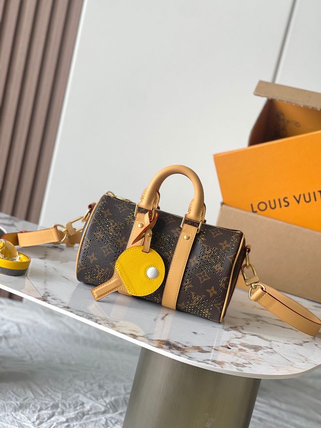 Louis vuitton original monogram grid canvas keepall 25 M29296 yellow