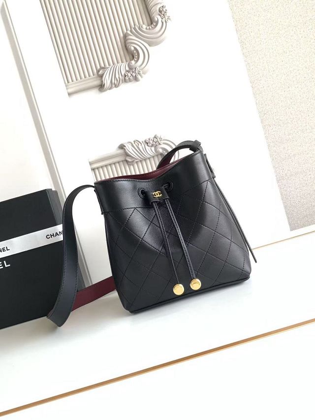 CC calfskin mini bucket bag AS6537 black