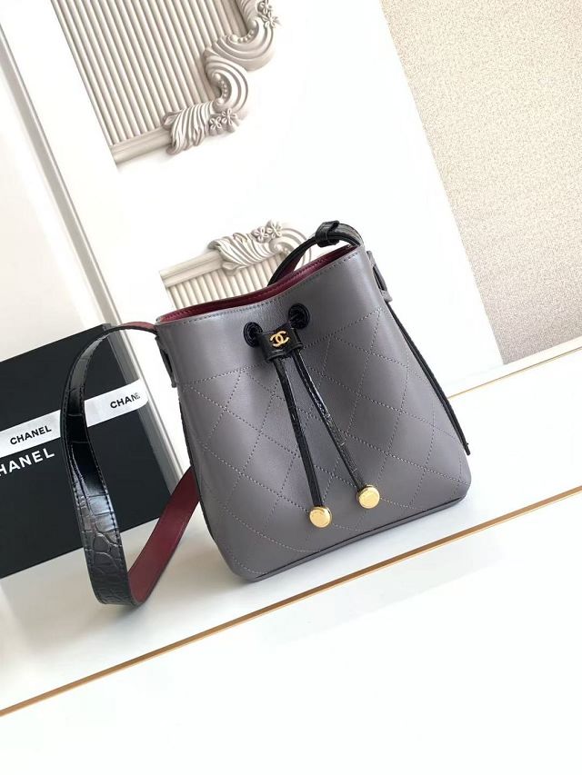 CC calfskin mini bucket bag AS6537 grey