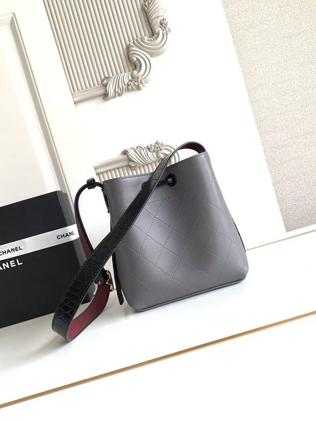 CC calfskin mini bucket bag AS6537 grey