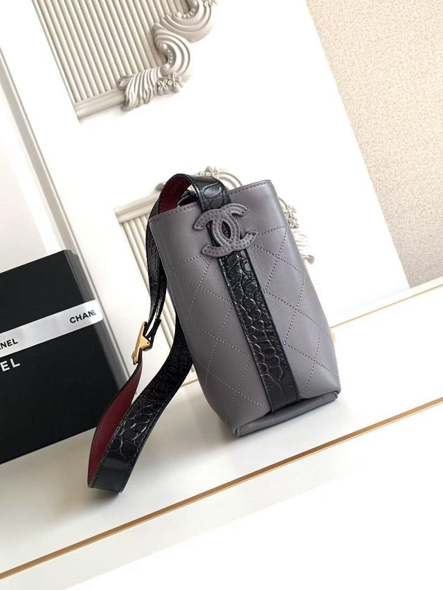 CC calfskin mini bucket bag AS6537 grey