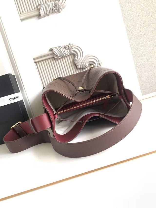 CC calfskin small bucket bag AS6584 dark brown