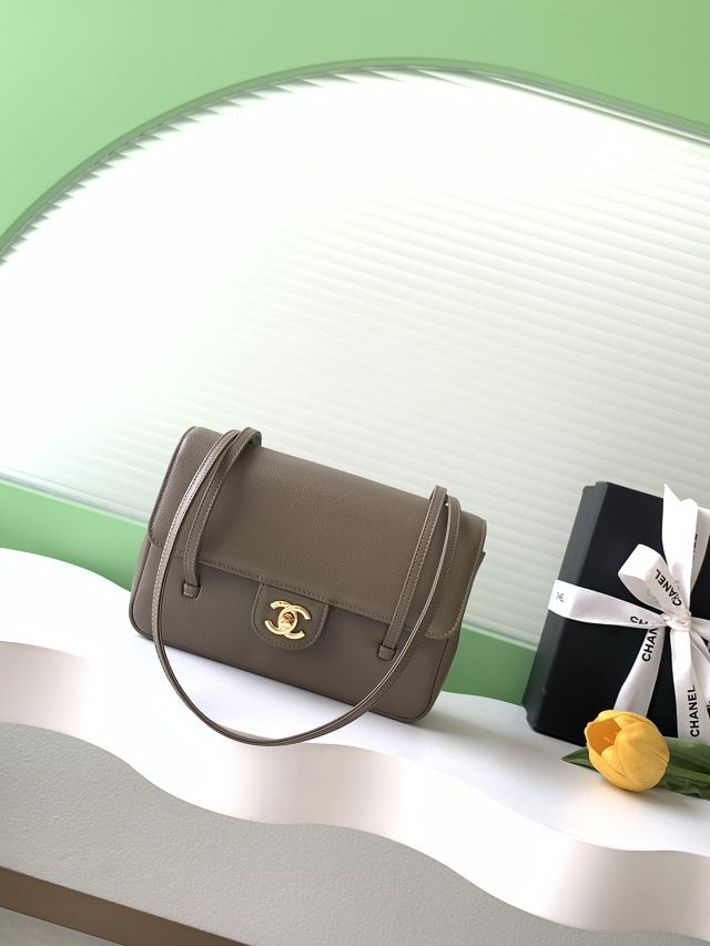 CC grained calfskin small flap bag AS6130 grey