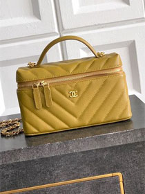 CC grained calfskin vanity with chain  AP5212 yellow