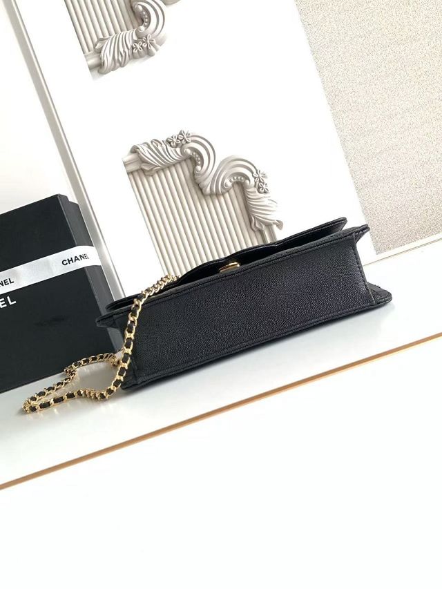 CC grained calfskin wallet on chain AP6554 black