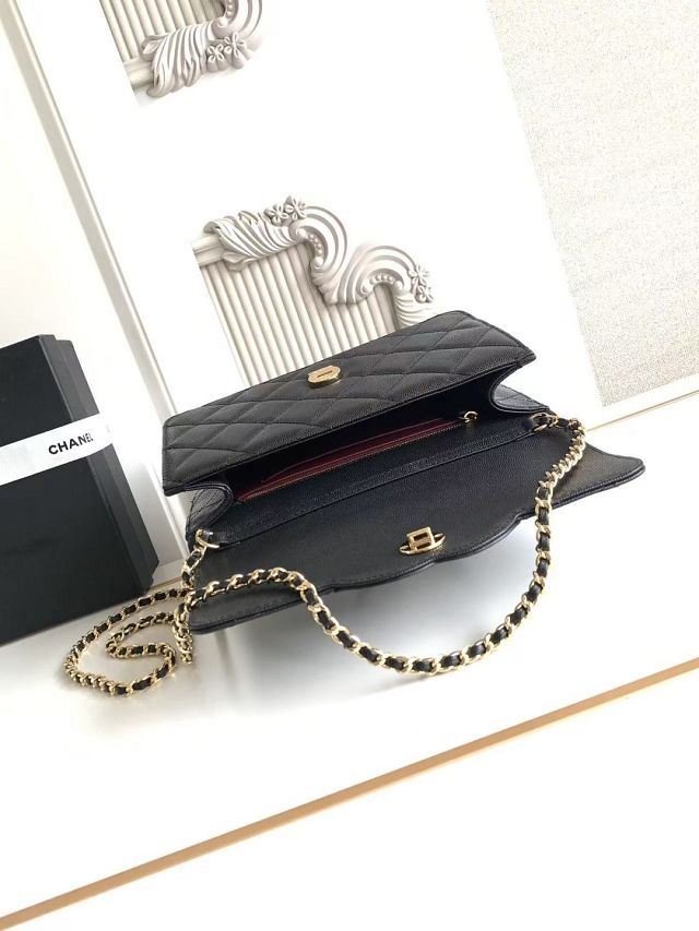 CC grained calfskin wallet on chain AP6554 black