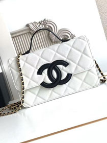 CC grained calfskin wallet on chain AP6554 white