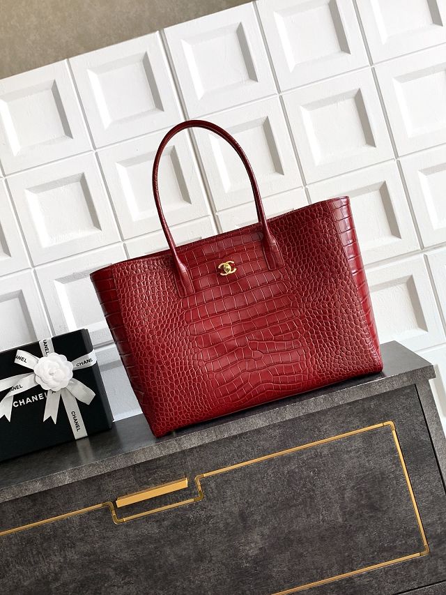 CC original crocodile calfskin medium tote bag AS6239 red