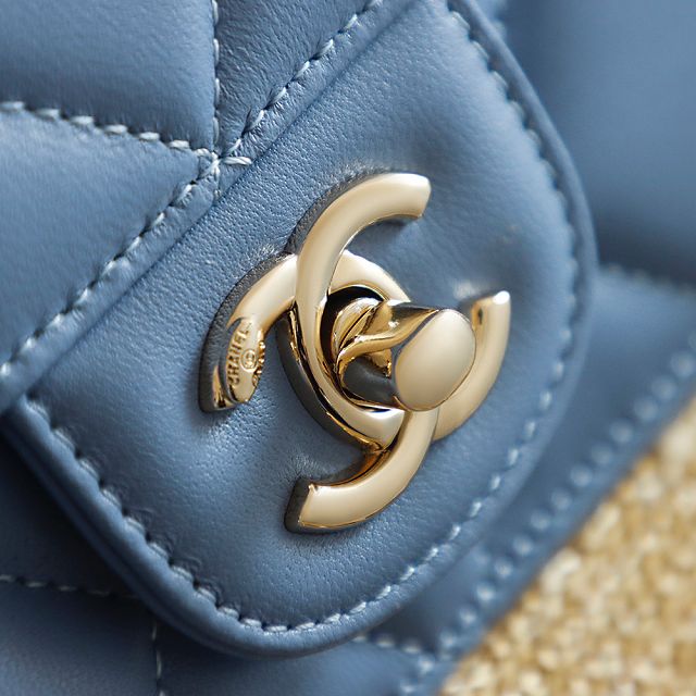 CC straw large tote bag AS5952 beige&blue