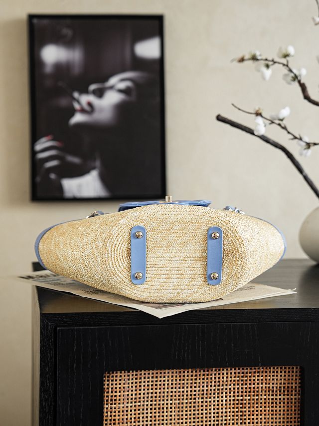 CC straw small tote bag AS5951 beige&blue