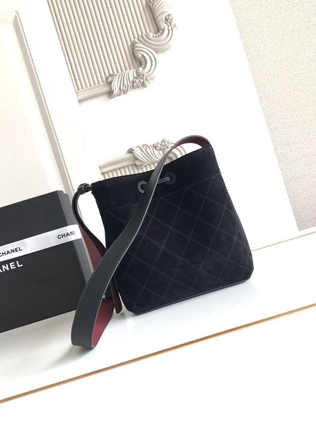CC suede calfskin mini bucket bag AS6537 black