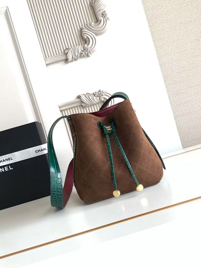 CC suede calfskin mini bucket bag AS6537 brown