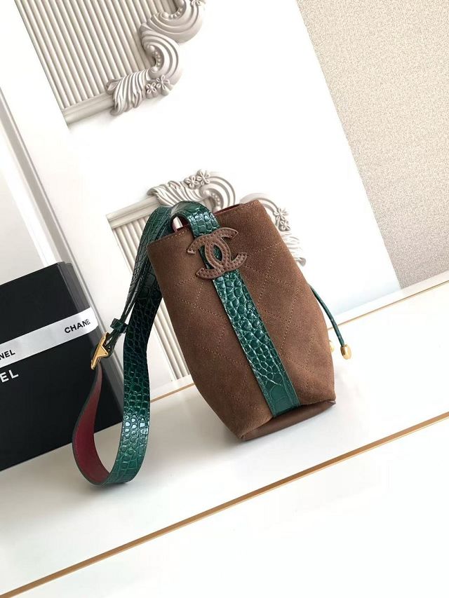 CC suede calfskin mini bucket bag AS6537 brown