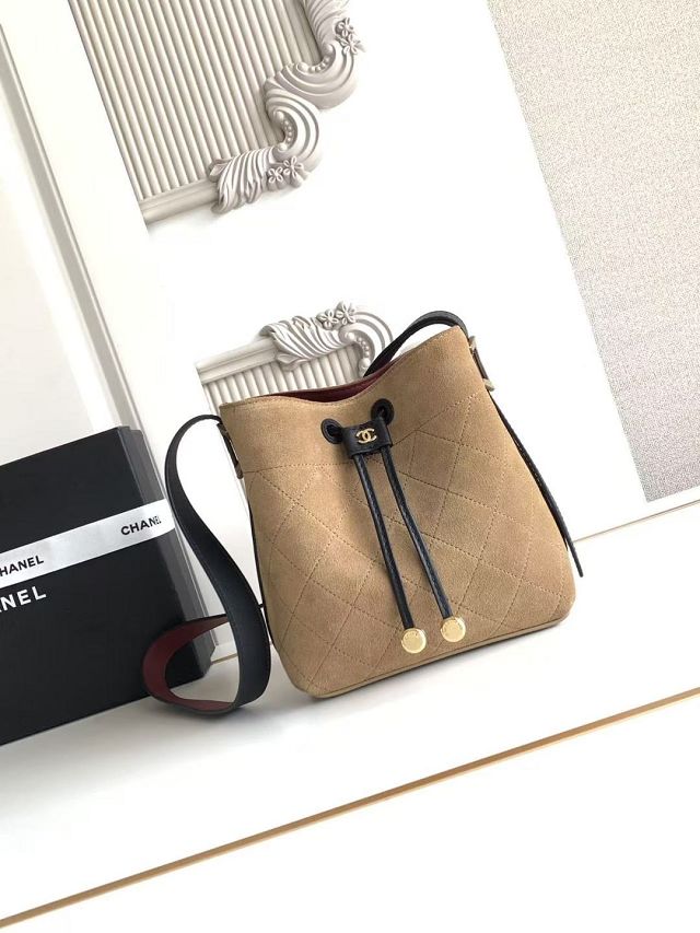 CC suede calfskin mini bucket bag AS6537 dark beige