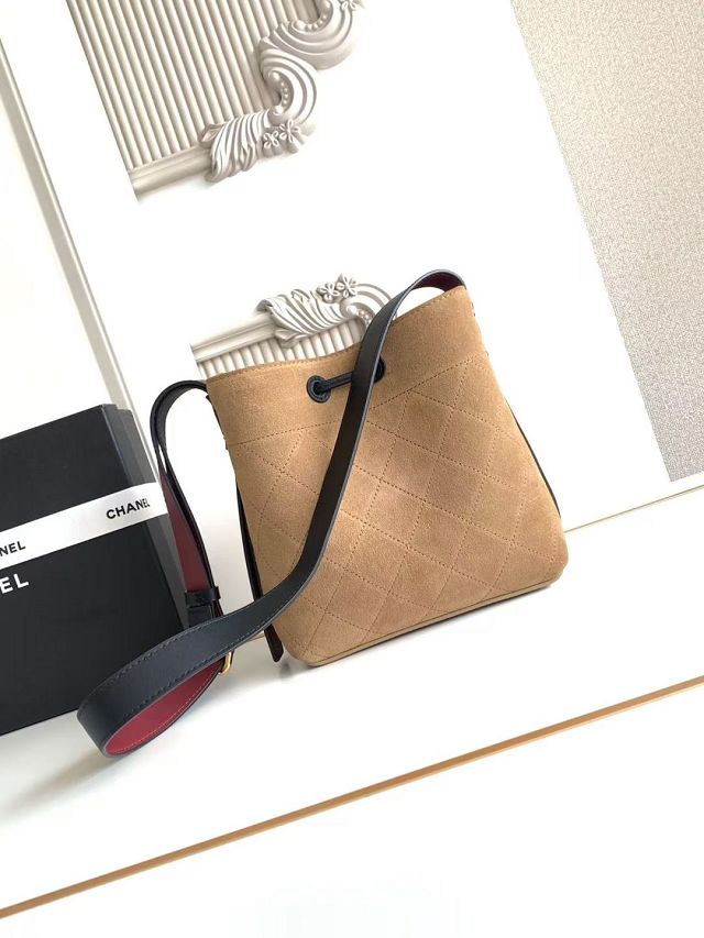 CC suede calfskin mini bucket bag AS6537 dark beige