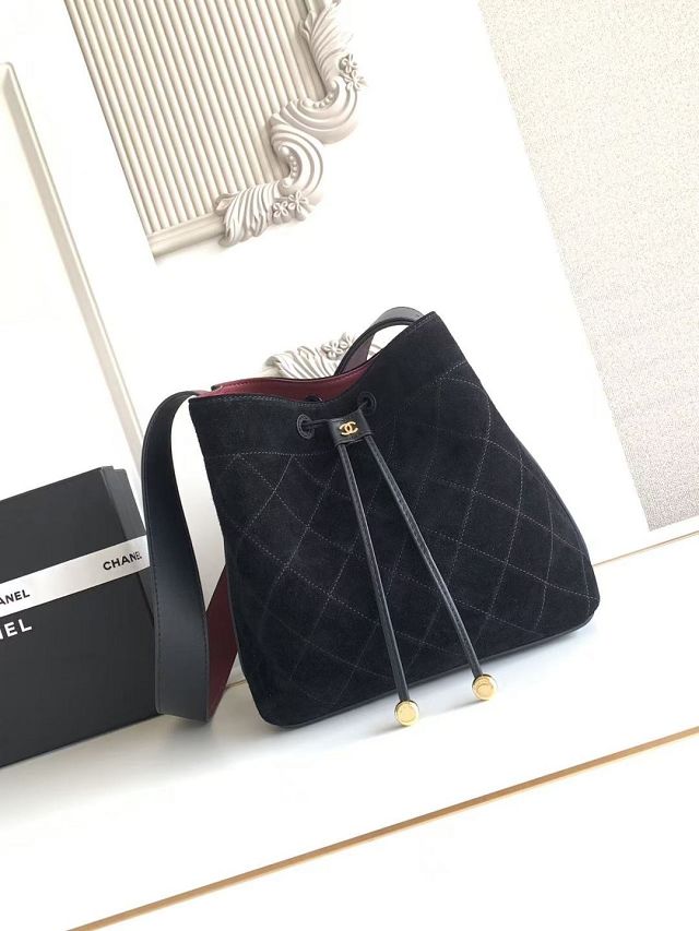 CC suede calfskin small bucket bag AS6584 black