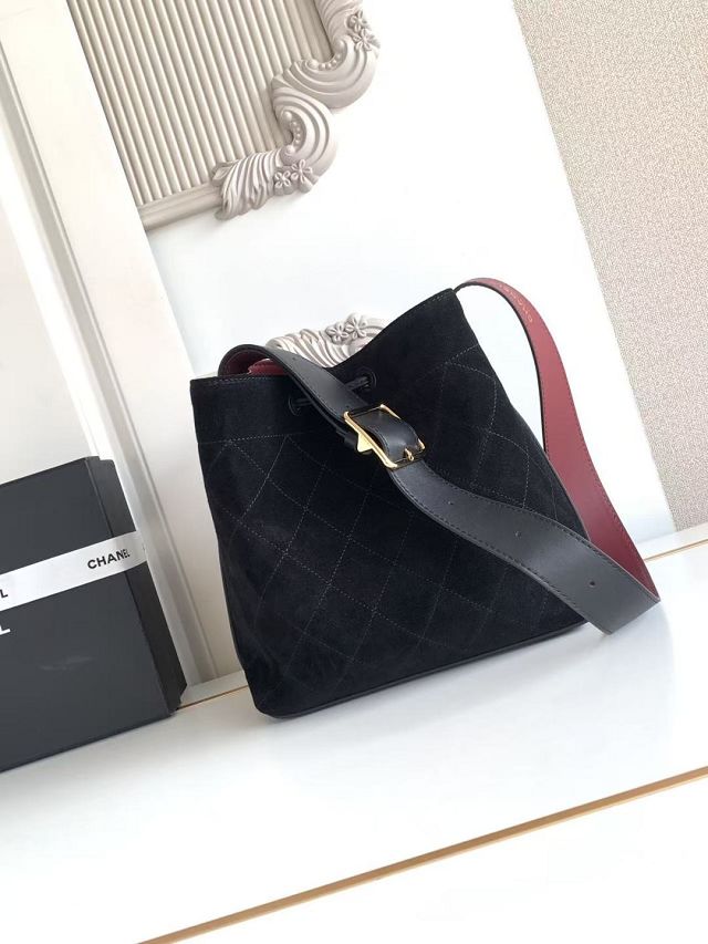 CC suede calfskin small bucket bag AS6584 black