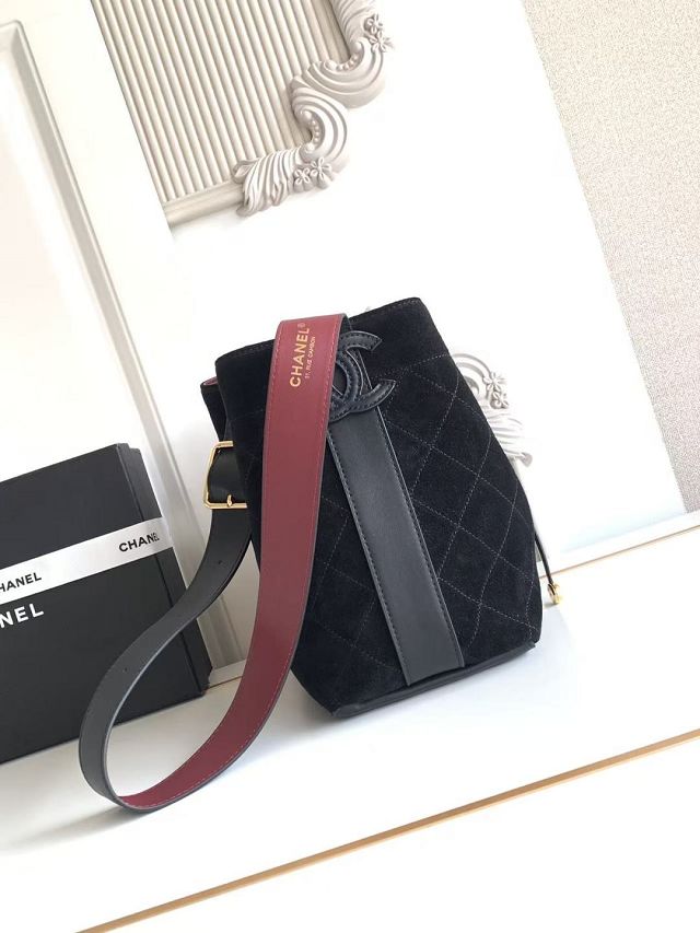 CC suede calfskin small bucket bag AS6584 black