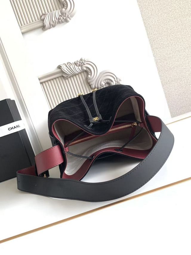 CC suede calfskin small bucket bag AS6584 black