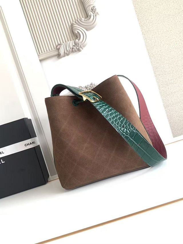 CC suede calfskin small bucket bag AS6584 brown