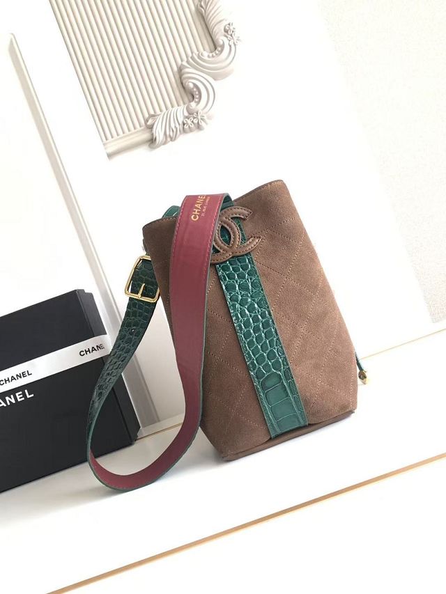 CC suede calfskin small bucket bag AS6584 brown