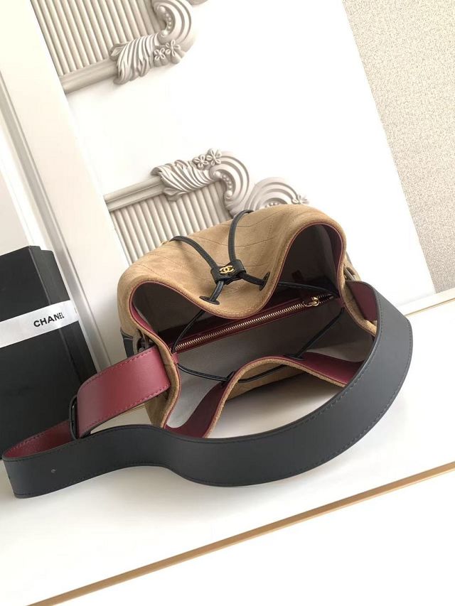 CC suede calfskin small bucket bag AS6584 dark beige